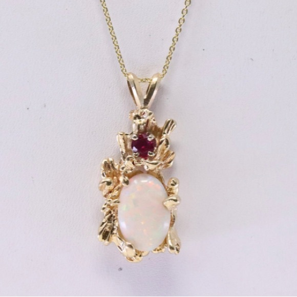 Jewelry - Ruby & Opal Pendant / Necklace 14Kt.